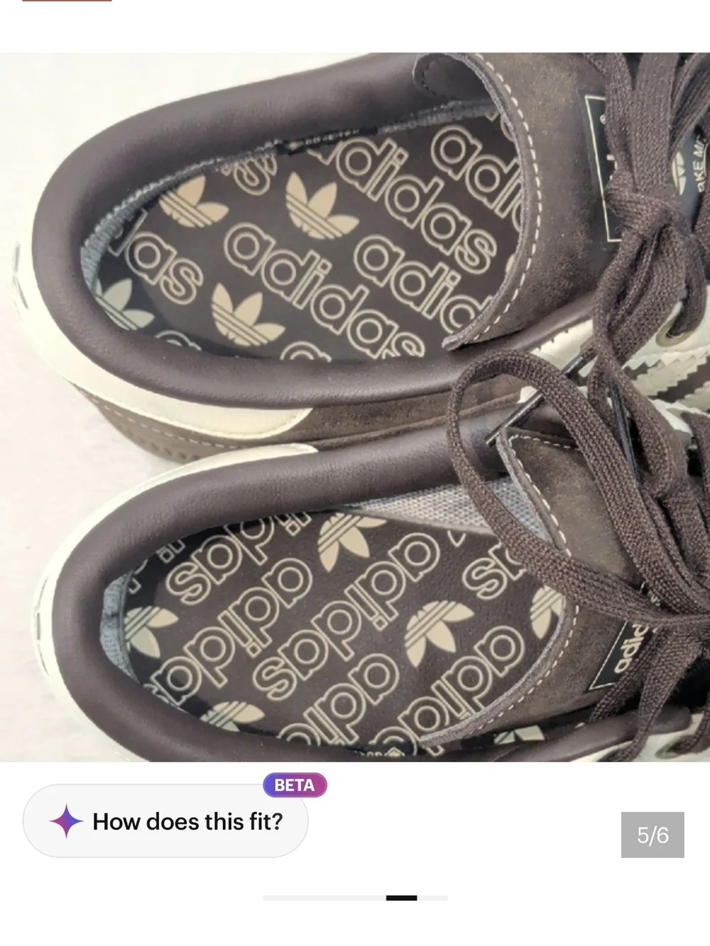 Mens 7.5, Ladies 9 adidas Brown Sneakers with Cream Three-Stripes